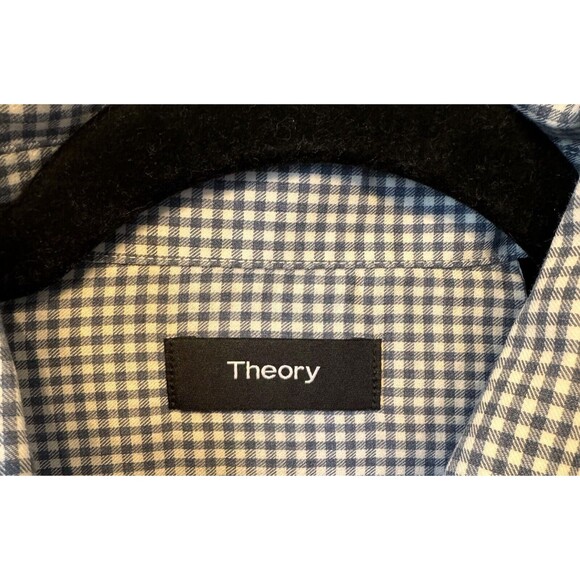 Theory Men's‎ Button Down Shirt XL Blue Gingham 100% Cotton Long Sleeve Collared - Picture 7 of 12